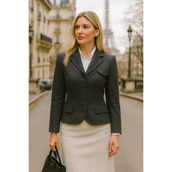 J. Peterman Jackets & Blazers - Vintage J. Peterman 100% Wool Blazer Jacket Size 8 Gray Tailored Fit Sustainable